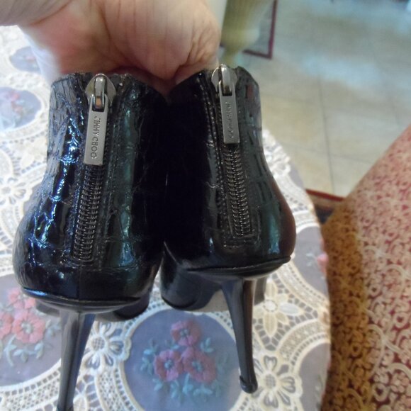 Jimmy Choo Black Croc Embosed Patent Leather Ankle Boots Size 38.5M - Picture 11 of 16